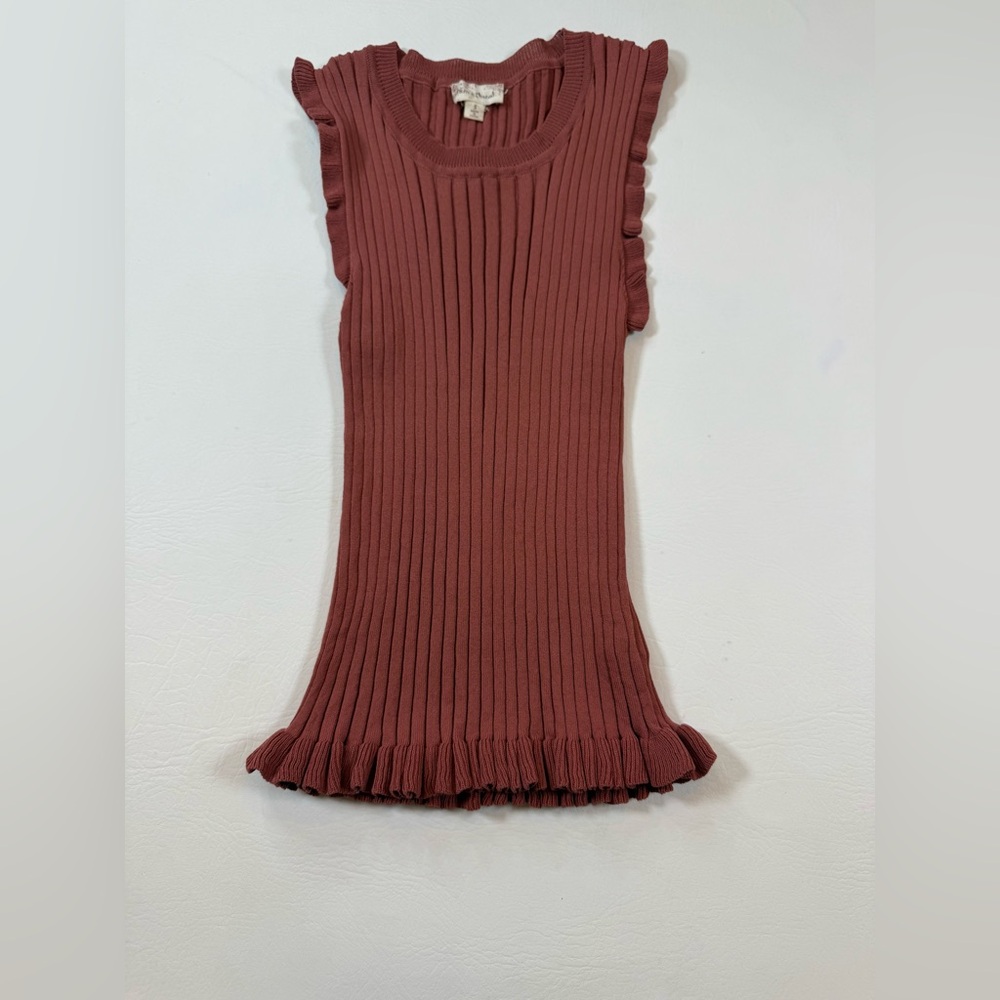 Hem and Thread Ribbed Sleeveless Sweater S Pink Lettuce Ruffle Edge (bin FF)